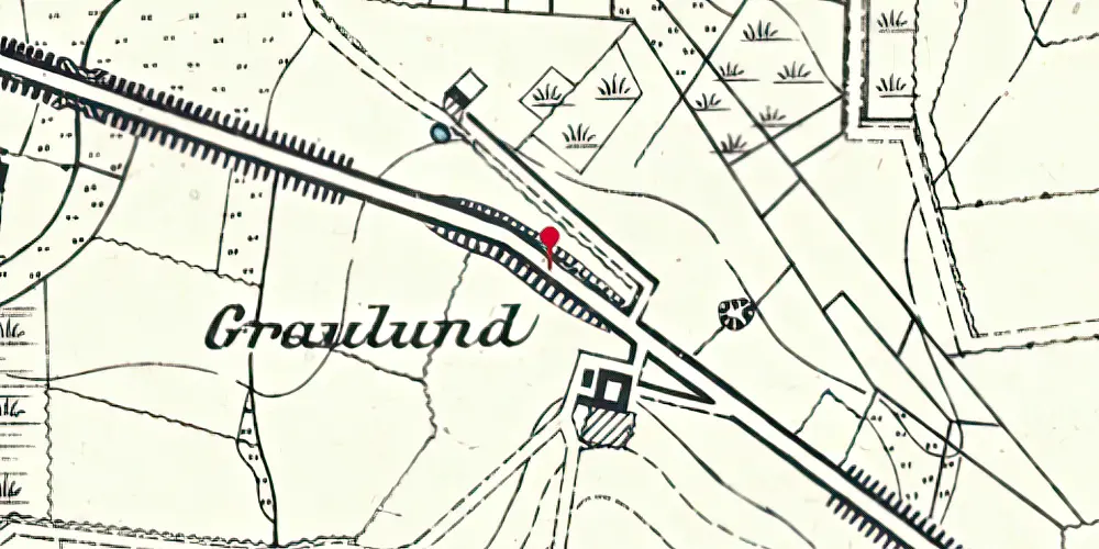 Historisk kort over Gravlund Trinbræt med Sidespor Historisk kort over Gravlund Trinbræt med Sidespor