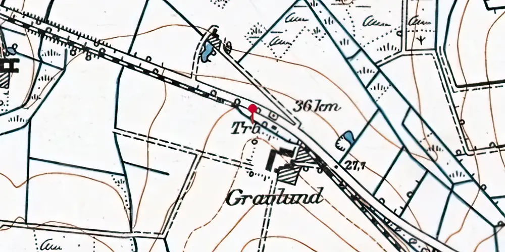Historisk kort over Gravlund Trinbræt med Sidespor Historisk kort over Gravlund Trinbræt med Sidespor