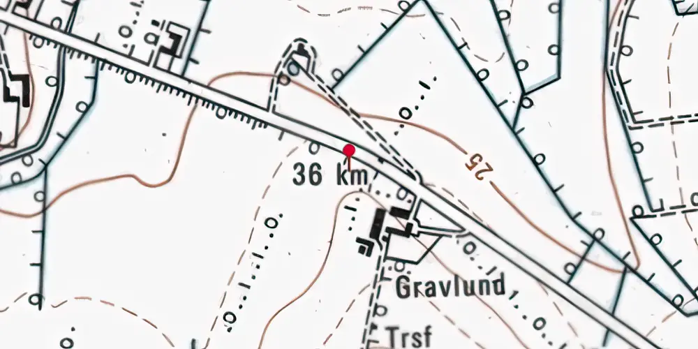 Historisk kort over Gravlund Trinbræt med Sidespor Historisk kort over Gravlund Trinbræt med Sidespor