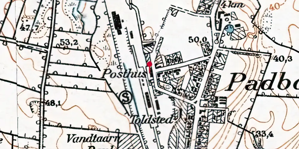 Historisk kort over Padborg Tørsbølbanen Station Historisk kort over Padborg Tørsbølbanen Station