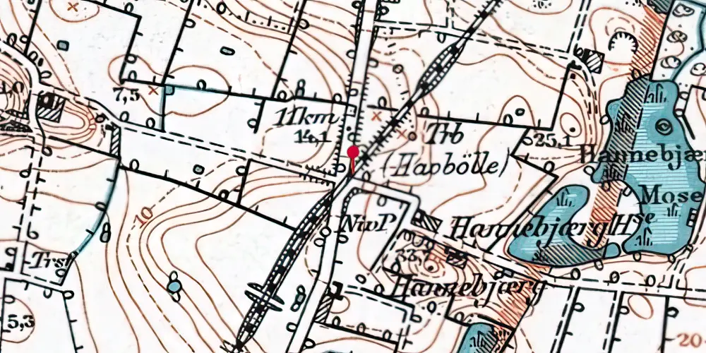 Historisk kort over Haugbølle Trinbræt Historisk kort over Haugbølle Trinbræt