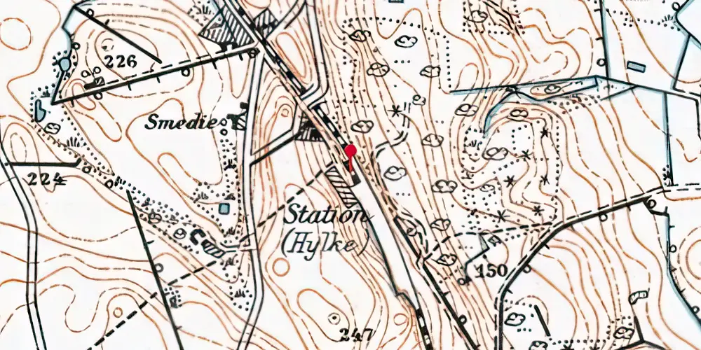 Historisk kort over Hylke Station [1896-1973]