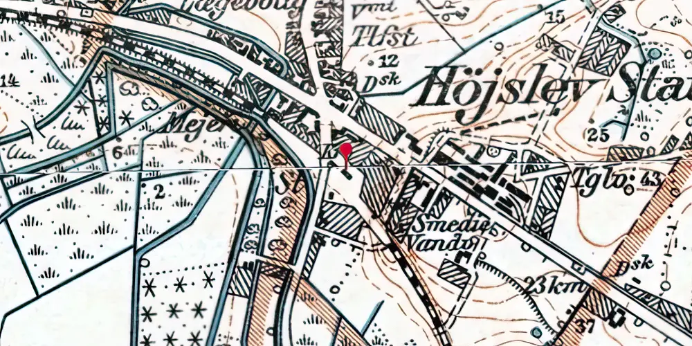 Historisk kort over Højslev Station [1865-1970]