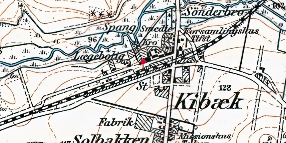 Historisk kort over Kibæk Station [1881-1974]