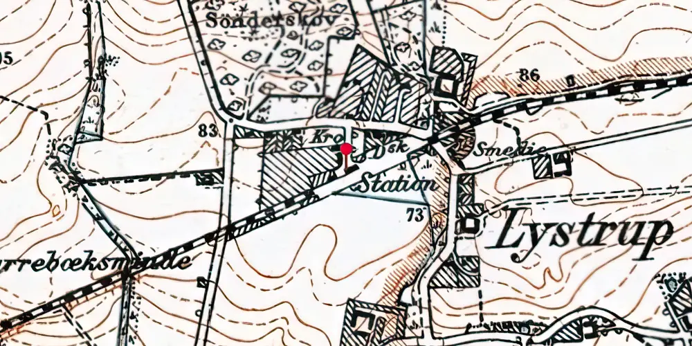 Historisk kort over Lystrup Station [1877-1977]