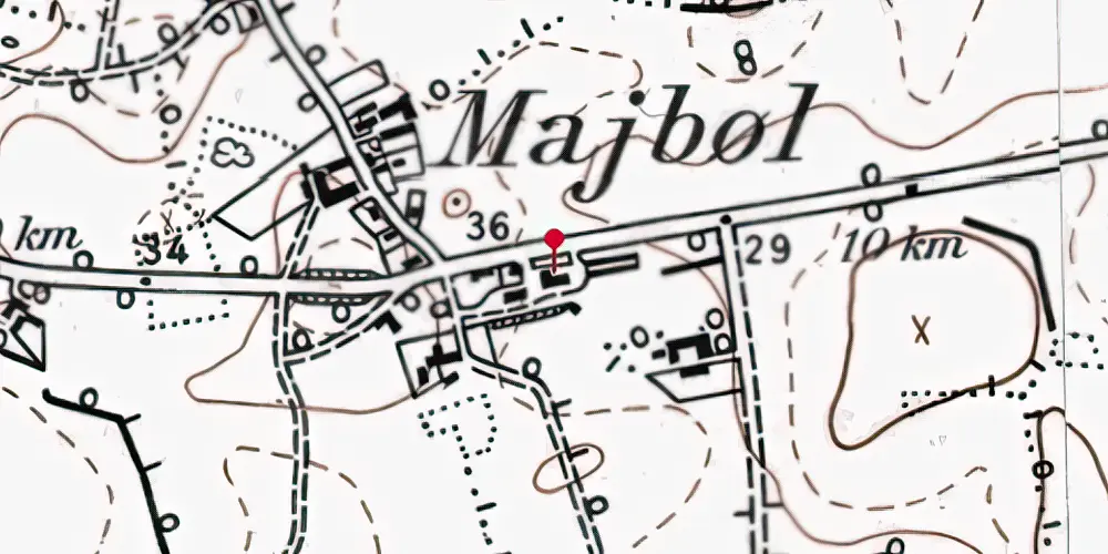 Historisk kort over Majbøl Stationskro [1909-1942]