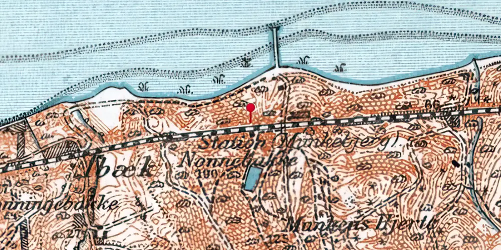 Historisk kort over Munkebjerg Billetsalgssted [1884-1922]