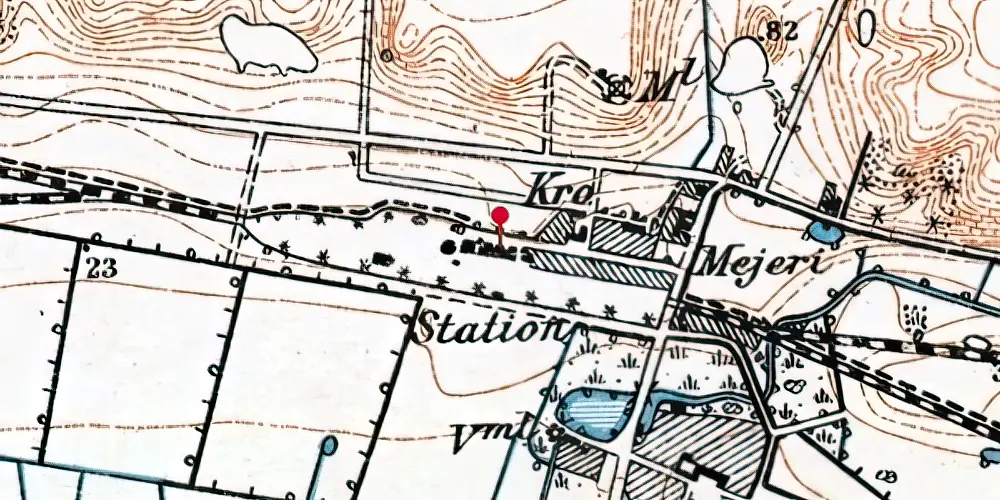 Historisk kort over Ryomgård Letbanestation