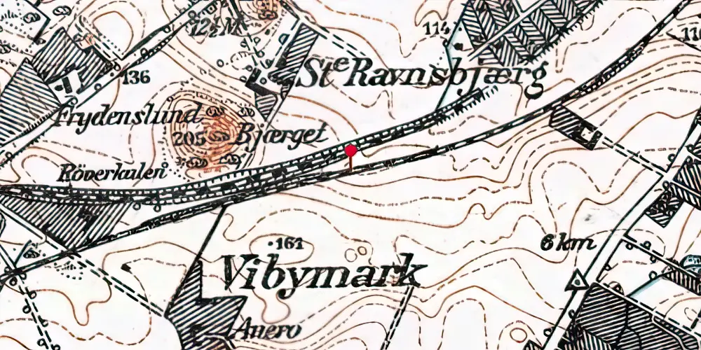 Historisk kort over Rosenhøj Letbanestation
