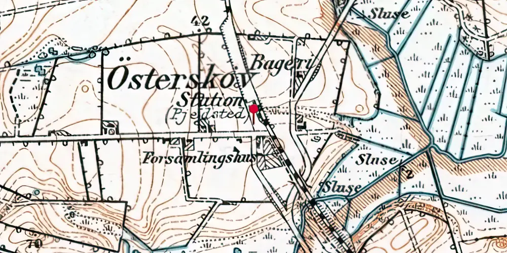 Historisk kort over Pjedsted Billetsalgssted [1875-1897]
