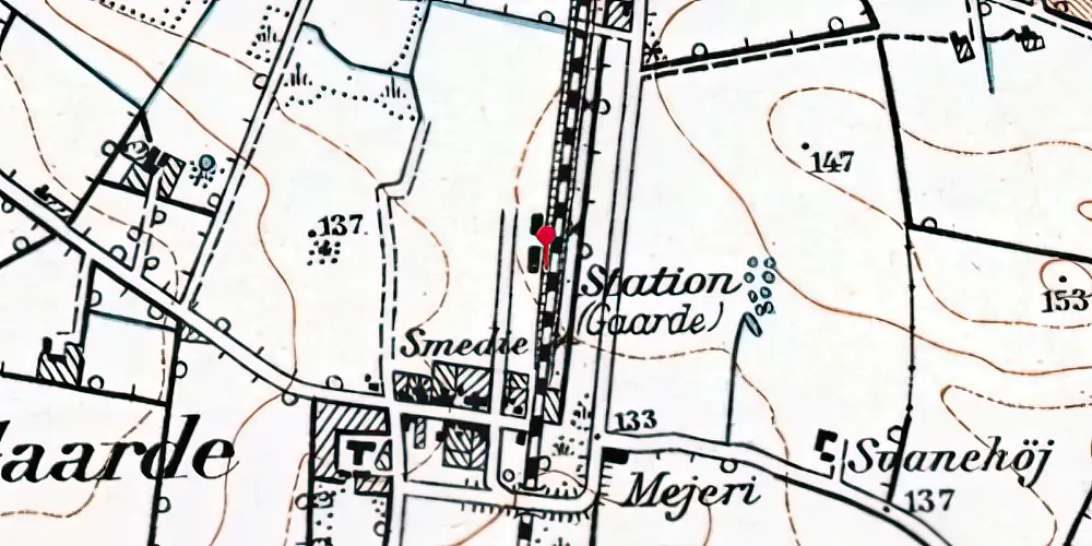 Historisk kort over Gårde Trinbræt