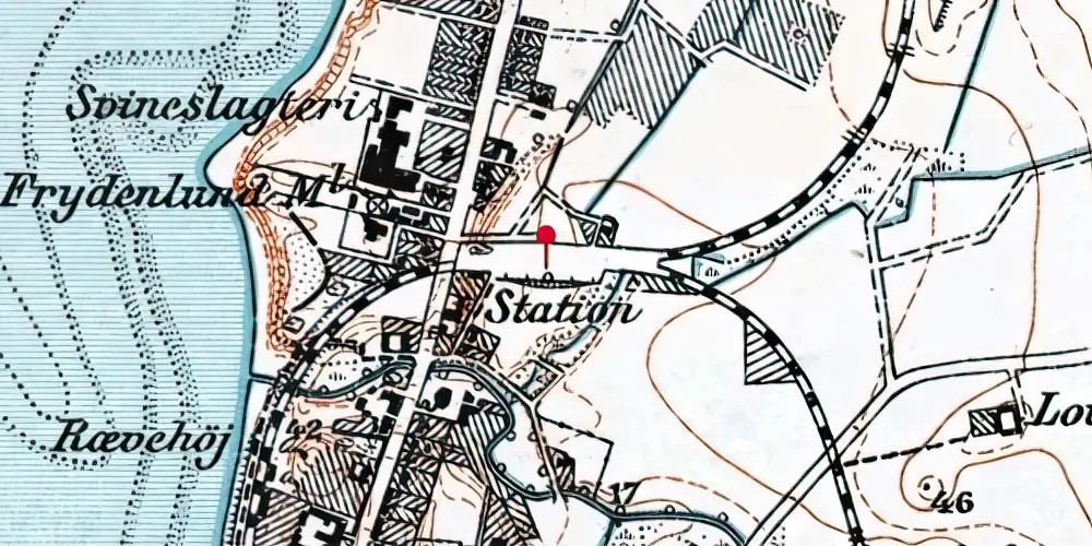 Historisk kort over Rønne Nord Trinbræt [1900-1913]