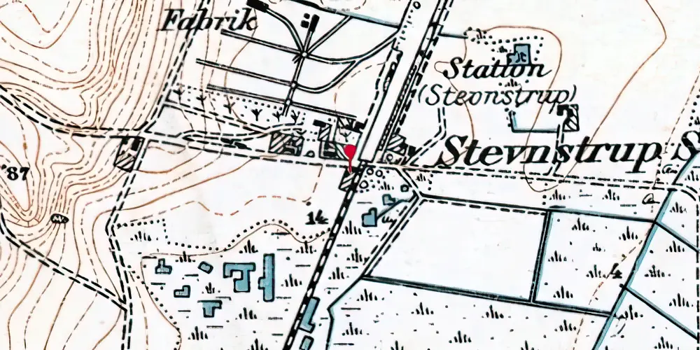 Historisk kort over Stevnstrup Billetsalgssted [1876-1900]