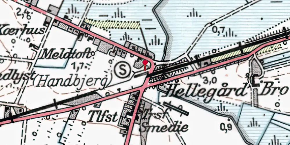 Historisk kort over Handbjerg Privat Billetsalgssted  [1875-1883]