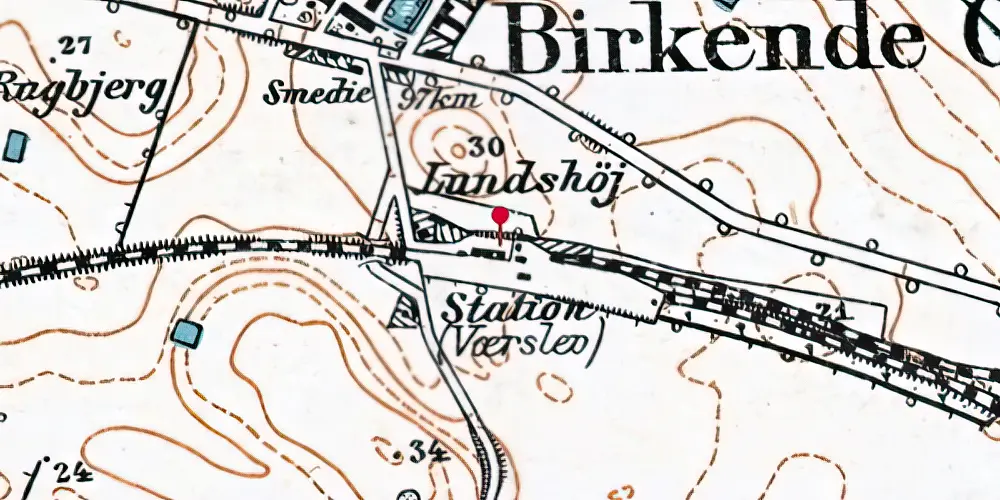 Historisk kort over Værslev Billetsalgssted [1964-1965]