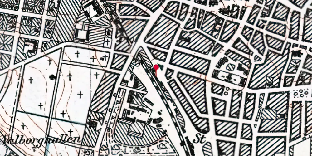 Historisk kort over Aalborg Godsbanegård [1902-1959]