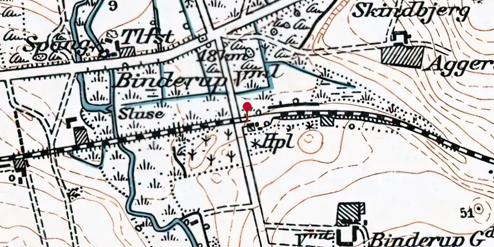 Historisk kort over Binderup Billetsalgssted [1899-1922]