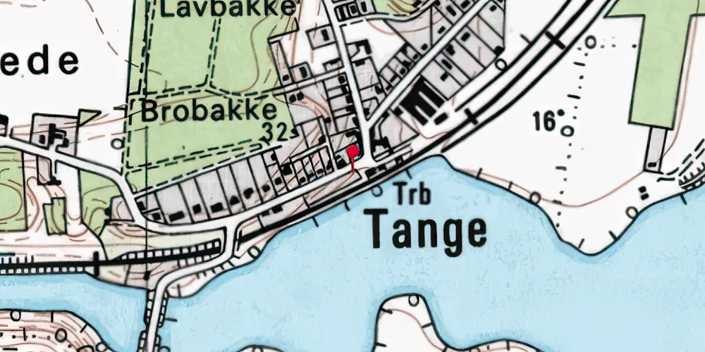 Historisk kort over Tange Billetsalgssted med Sidespor [1908-1920]