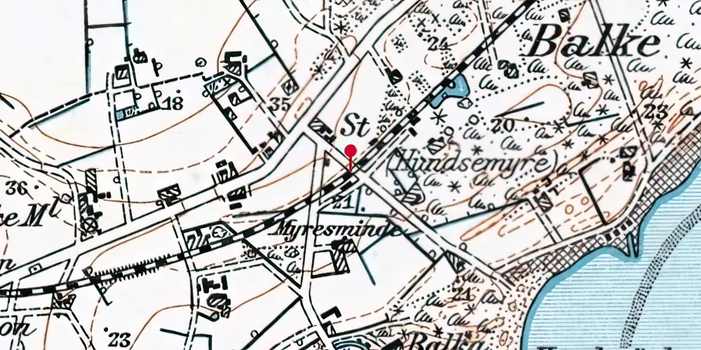 Historisk kort over Hundsemyre Trinbræt [1900-1935]