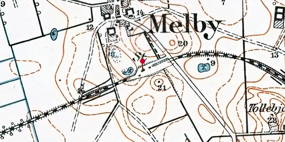 Historisk kort over Melby Station [1916-2020]