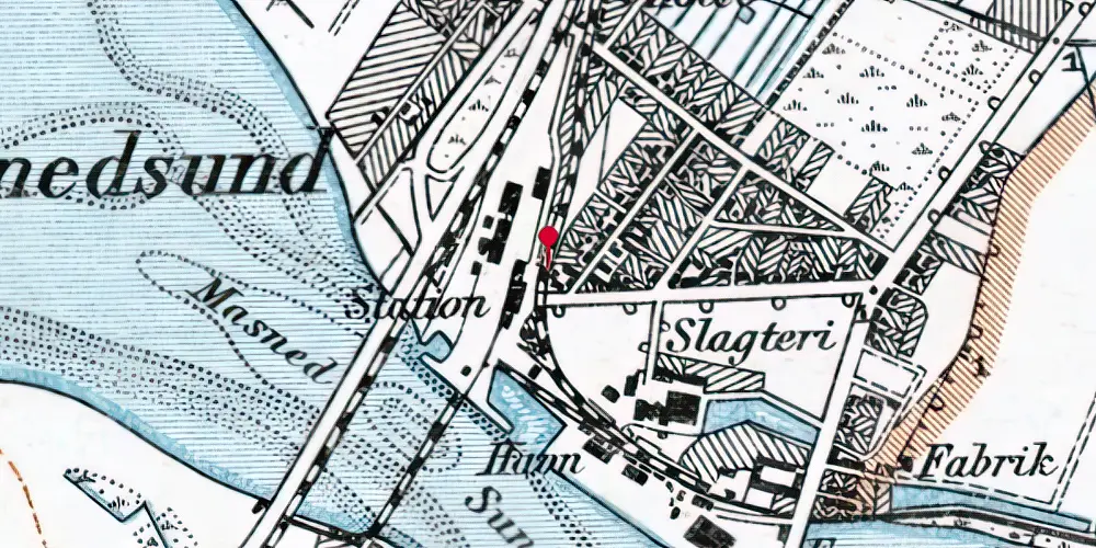 Historisk kort over Masnedsund Perronhal