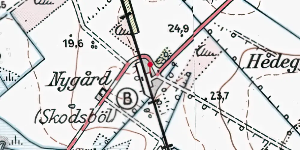 Historisk kort over Skodsbøl Billetsalgssted [1929-1959]