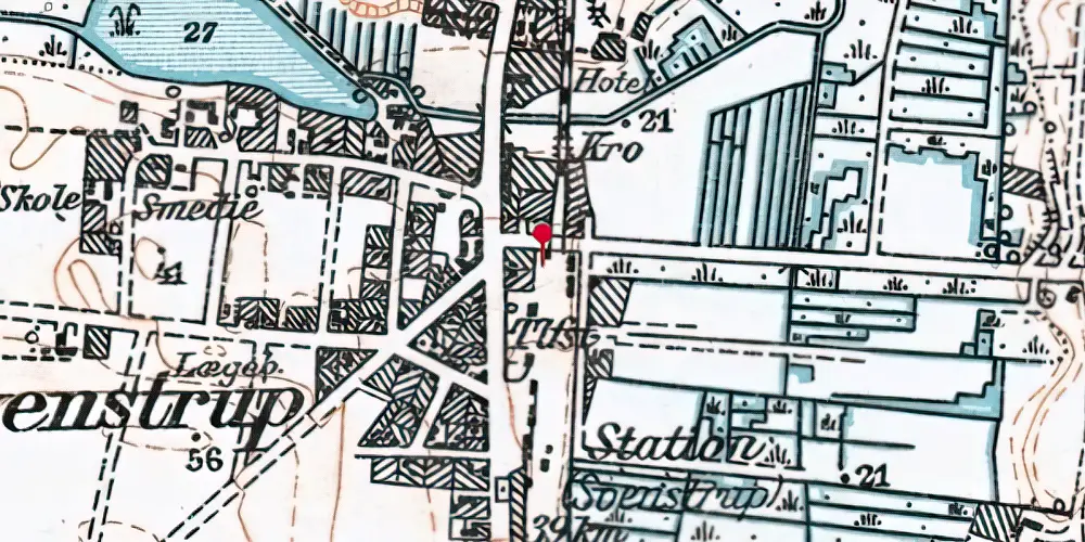 Historisk kort over Svenstrup (Jylland) Holdeplads med sidespor [1872-1875]