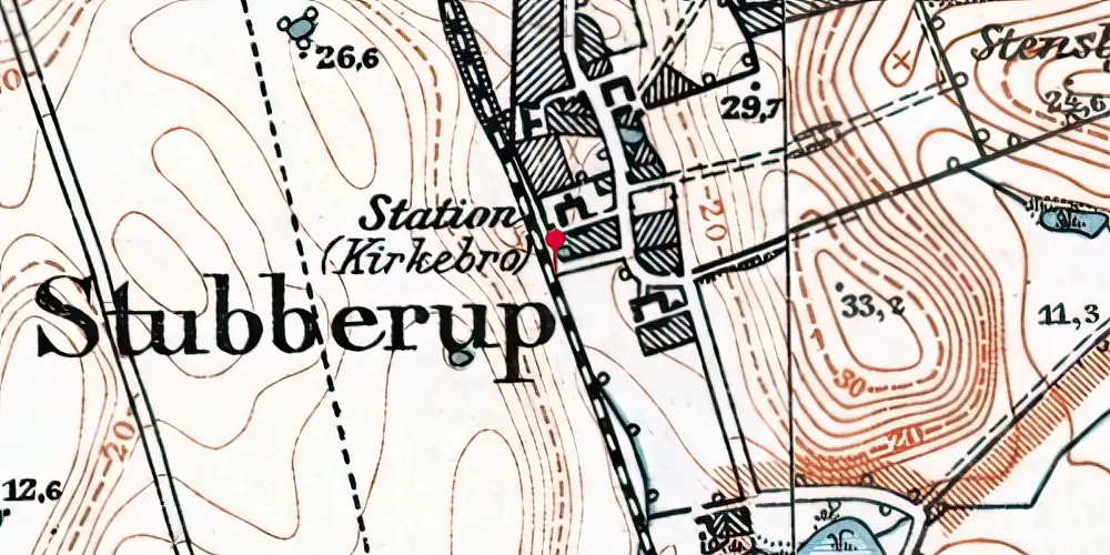Historisk kort over Kirkebro Trinbræt Historisk kort over Kirkebro Trinbræt