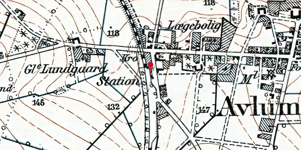 Historisk kort over Aulum Station [1904-1973]