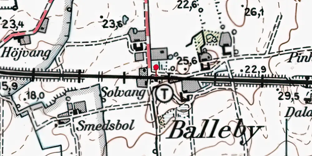 Historisk kort over Balleby Station [1906-1965]