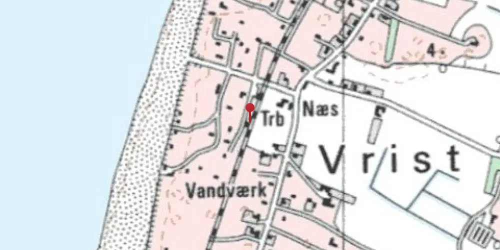 Historisk kort over Vrist Billetsalgssted med Sidespor [1899-1977]