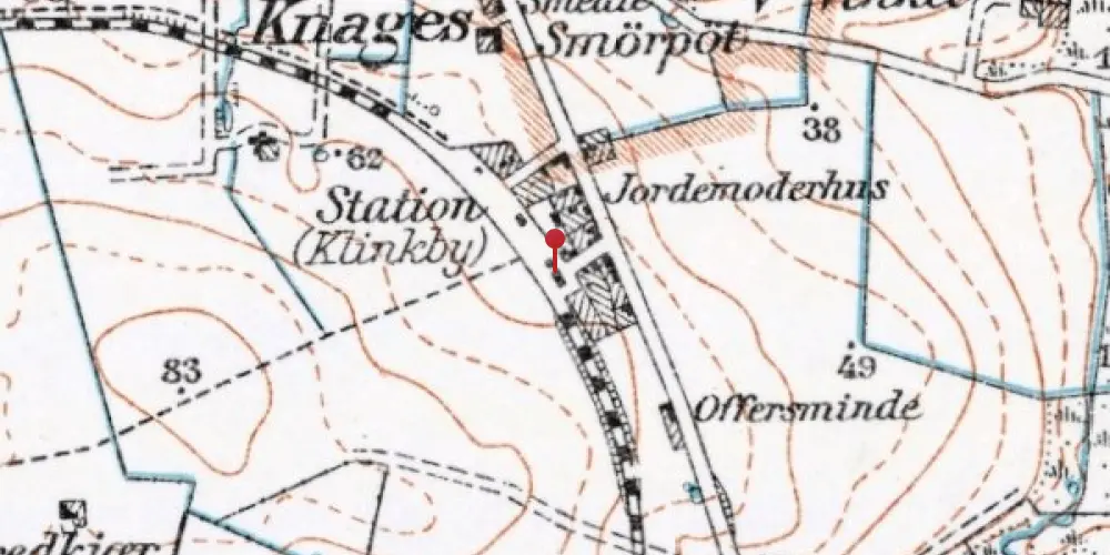 Historisk kort over Klinkby Station [1899-1990]