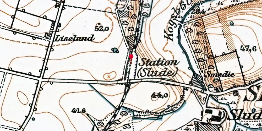 Historisk kort over Slude Holdeplads