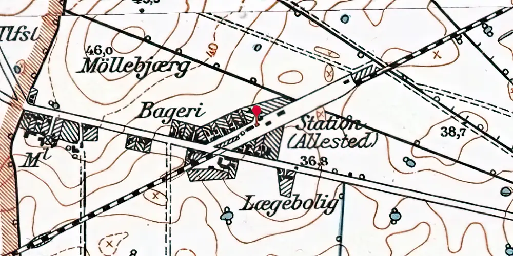 Historisk kort over Allested Station