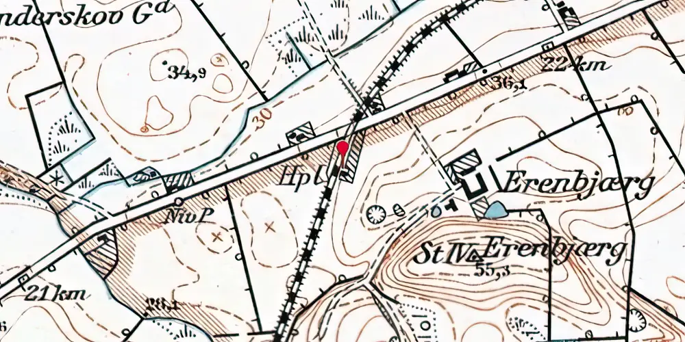 Historisk kort over Ernebjerg Holdeplads