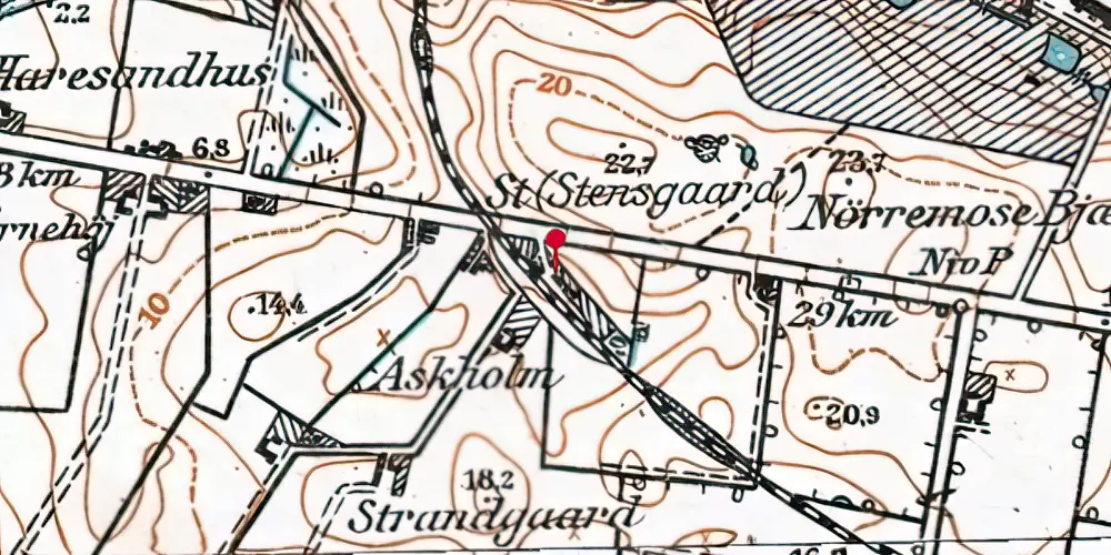 Historisk kort over Stensgaard Station Historisk kort over Stensgaard Station