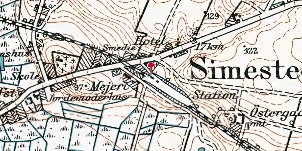 Historisk kort over Simested Station