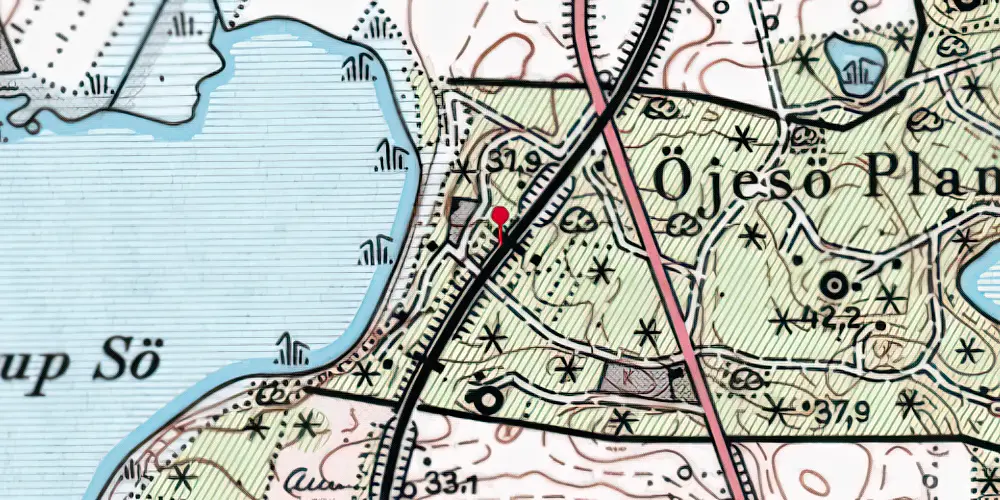 Historisk kort over Øjesø Trinbræt