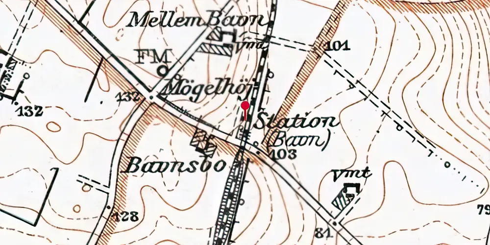 Historisk kort over Baun Trinbræt Historisk kort over Baun Trinbræt