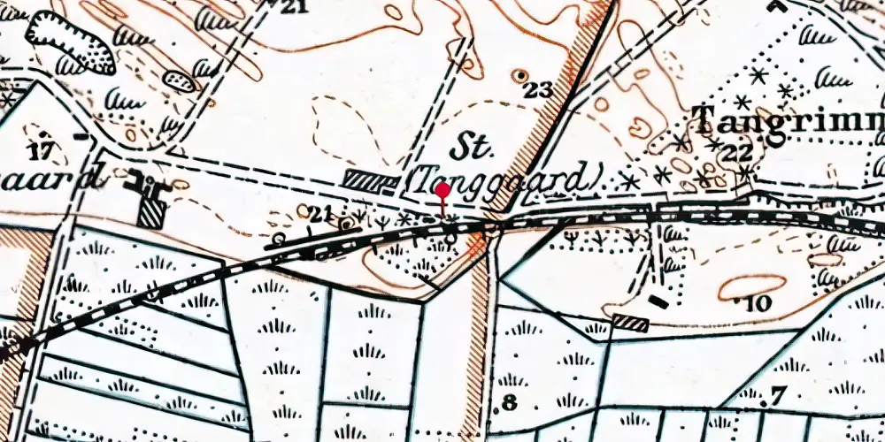 Historisk kort over Tanggaard Trinbræt Historisk kort over Tanggaard Trinbræt