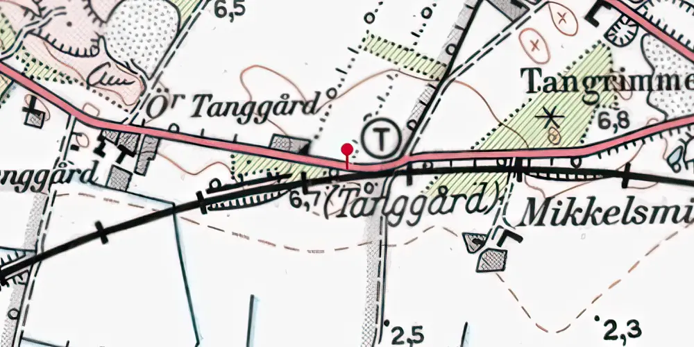 Historisk kort over Tanggaard Trinbræt Historisk kort over Tanggaard Trinbræt