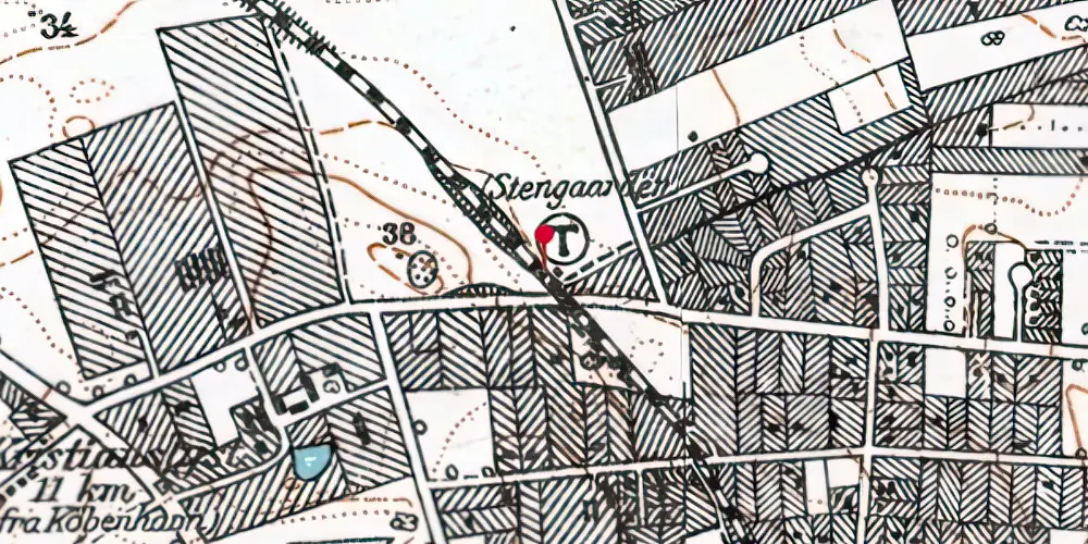 Historisk kort over Stengården Billetsalgssted [1929-1977]