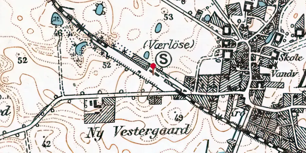 Historisk kort over Værløse Station [1906-1974]