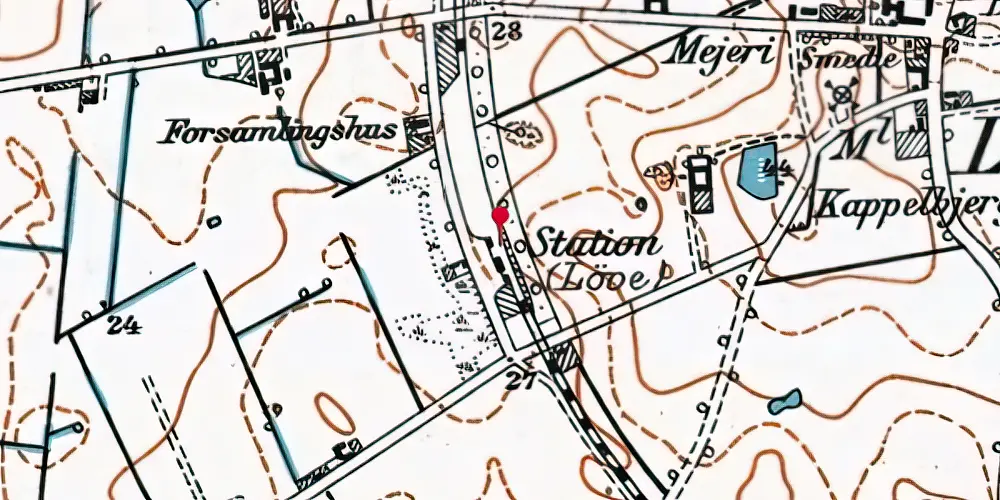 Historisk kort over Løve Station [1898-1960]