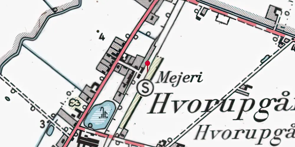 Historisk kort over Hvorupgård Holdeplads med sidespor