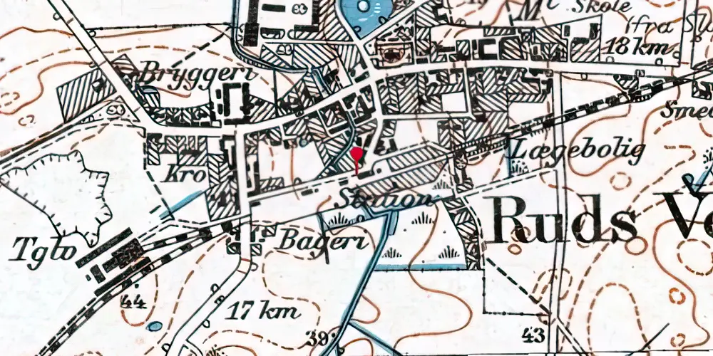Historisk kort over Ruds Vedby Trinbræt