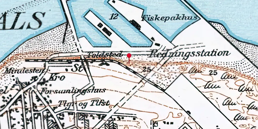 Historisk kort over Hirtshals Havn Trinbræt