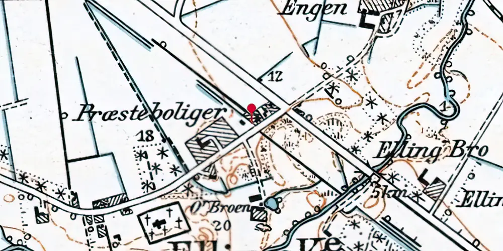 Historisk kort over Elling Nordjylland Holdeplads [1890-1924]