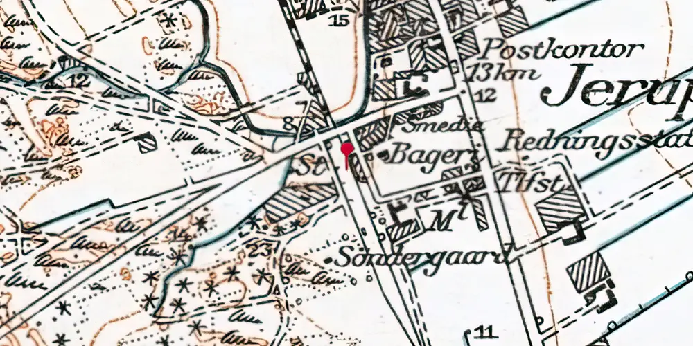 Historisk kort over Jerup Trinbræt