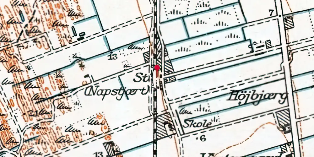 Historisk kort over Napstjert Station [1890-1935]